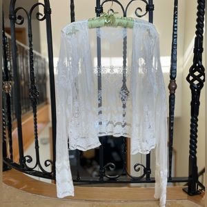 Nina Leonard White Lace 100% Cotton Button Up